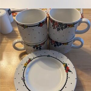 Vintage 1995 Rare Sakura Always Mug and Saucer Set Mary Engelbreit Flower Polka